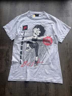 Vintage 1991 Betty Boop Personal Best Aerobic Workout T-Shirt Grey Size M